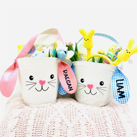 Panier de Pâques lapin personnalisé – Sac à friandises pour enfants (2 couleurs)