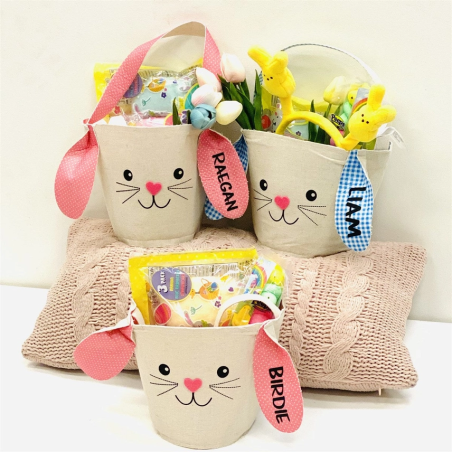 Panier de Pâques lapin personnalisé – Sac à friandises pour enfants (2 couleurs)