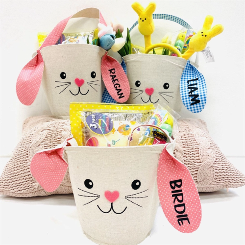 Panier de Pâques lapin personnalisé – Sac à friandises pour enfants (2 couleurs)