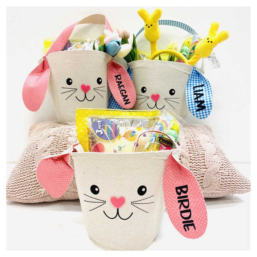 Panier de Pâques lapin personnalisé – Sac à friandises pour enfants (2 couleurs)