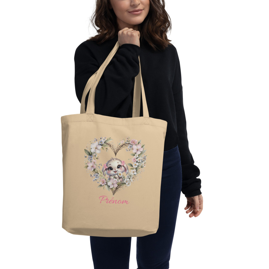 Tote bag Pâques personnalisé – Sac lapin cœur enfant (fille & garçon)