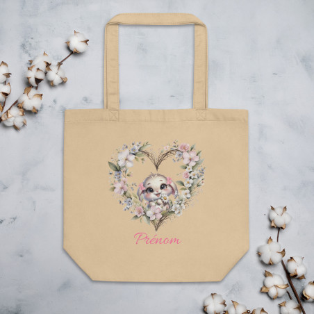 Tote bag Pâques personnalisé – Sac lapin cœur enfant (fille & garçon)