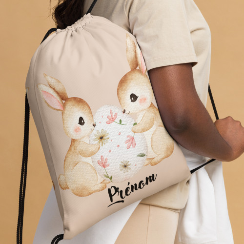 Sac à cordon Pâques personnalisé – 5 motifs lapin avec prénom pour enfants