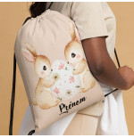 Sac à cordon Pâques personnalisé – 5 motifs lapin avec prénom pour enfants