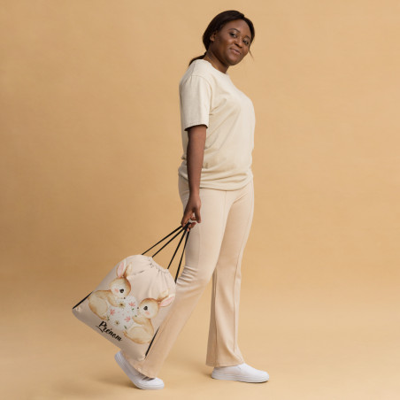 Sac à cordon Pâques personnalisé – 5 motifs lapin avec prénom pour enfants